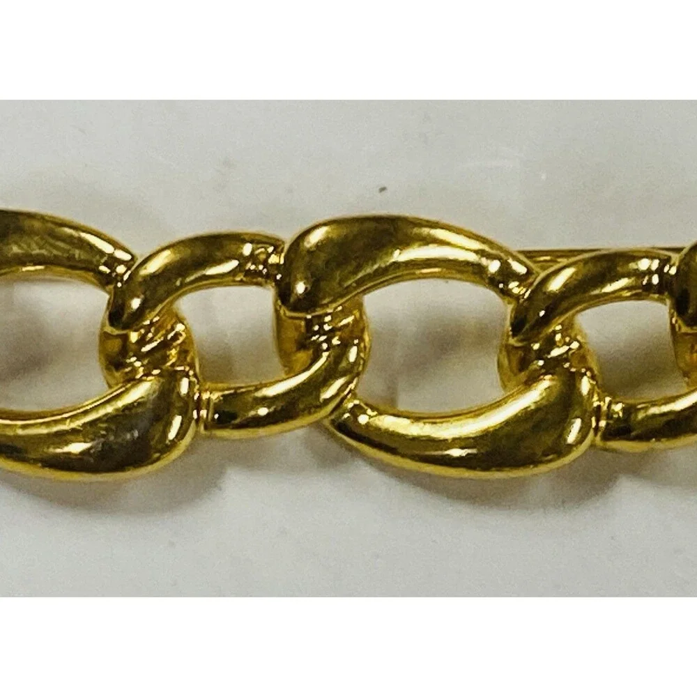 Lot 2 Vintage Monet Brooches Gold Tone Ribbon Curl Chain Link 1980s Signed